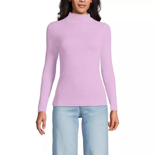 Womens Lands End Rib Skimming Long Sleeve Mock Neck Top Pink Purple Product Image