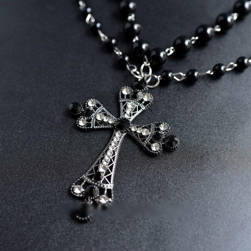 Cross Pendant Layered Bead Alloy Choker Product Image