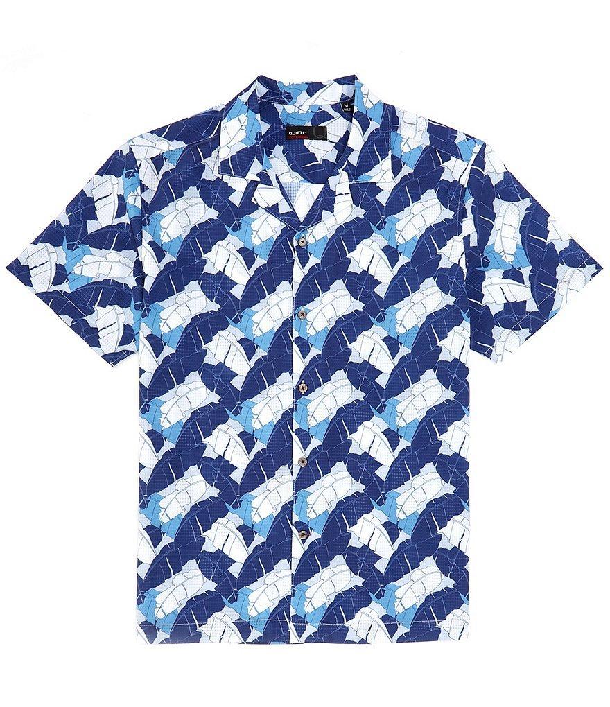 Quieti Performance Stretch Palm Tree Print Short Sleeve Woven Camp Shirt Product Image