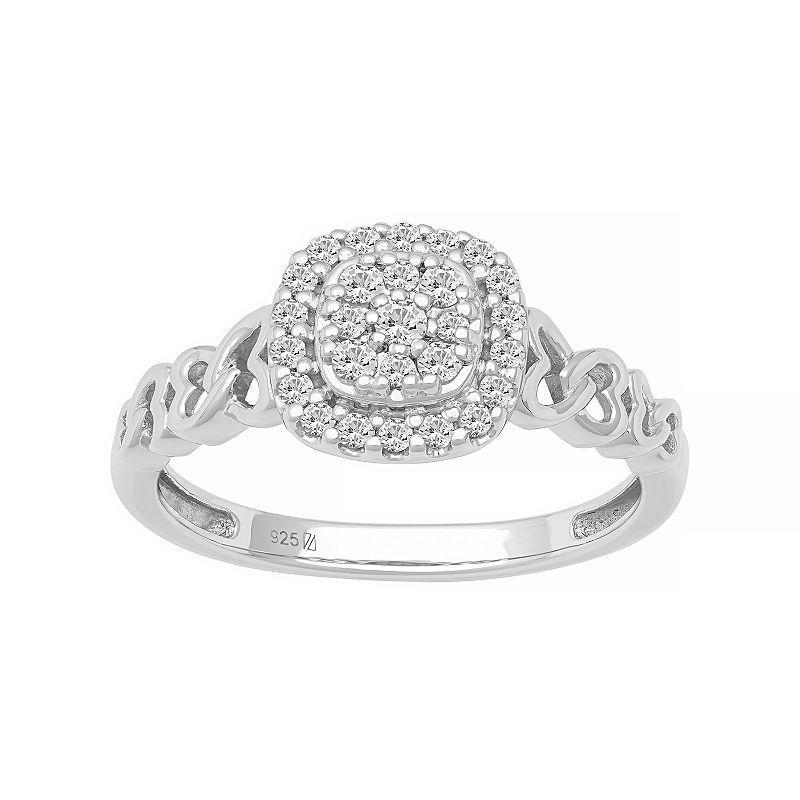 Love Always Sterling Silver 1/4 Carat T.W. Diamond Cushion Halo Ring, Womens Product Image