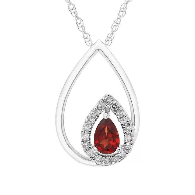 Boston Bay Diamonds Sterling Silver Diamond Accent & Gemstone Pear Shape Pendant Necklace, Womens Red Product Image