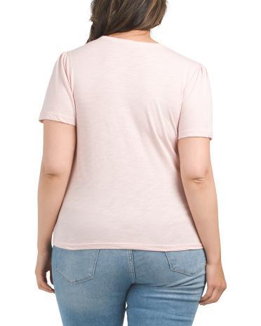 Short Sleeve Rib Trim V-neck T-Shirt for Women | Cotton Product Image