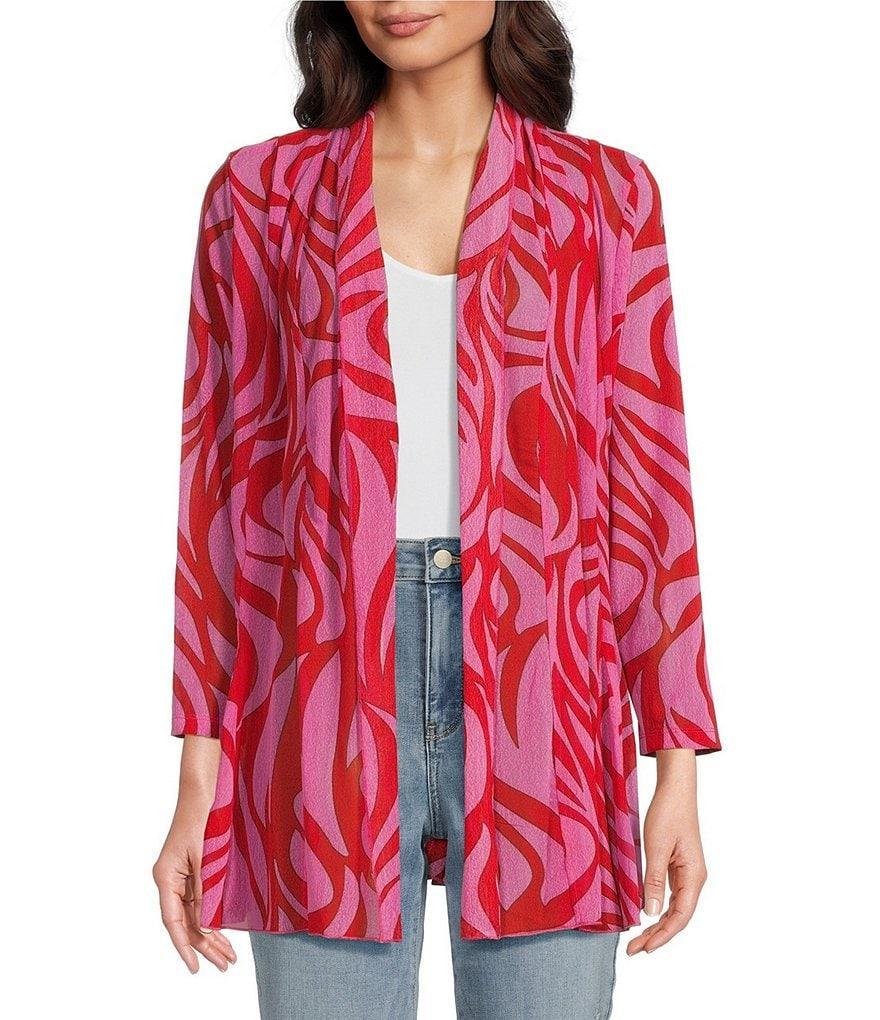 Calessa Swirl Print Shawl Neck Wrist Length Sleeve Cardigan Product Image