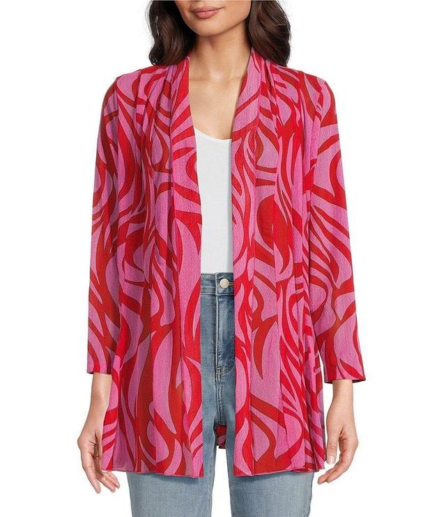 Calessa Swirl Print Shawl Neck Wrist Length Sleeve Cardigan Product Image