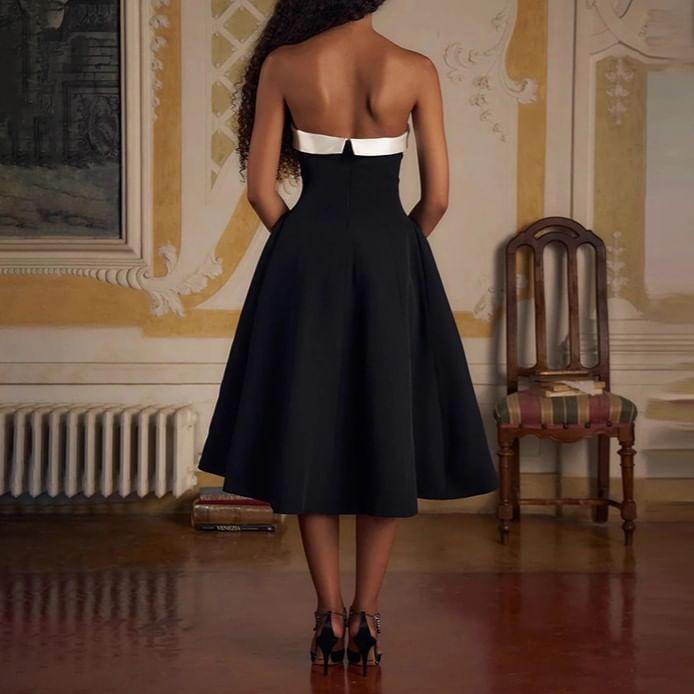 Strapless Plain Midi A-Line Dress Product Image