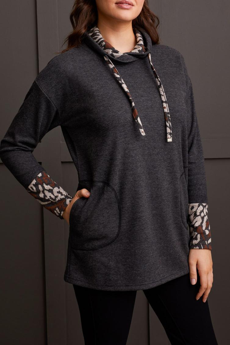 Cowl Neck Tunic w/ Jacquard Product Image