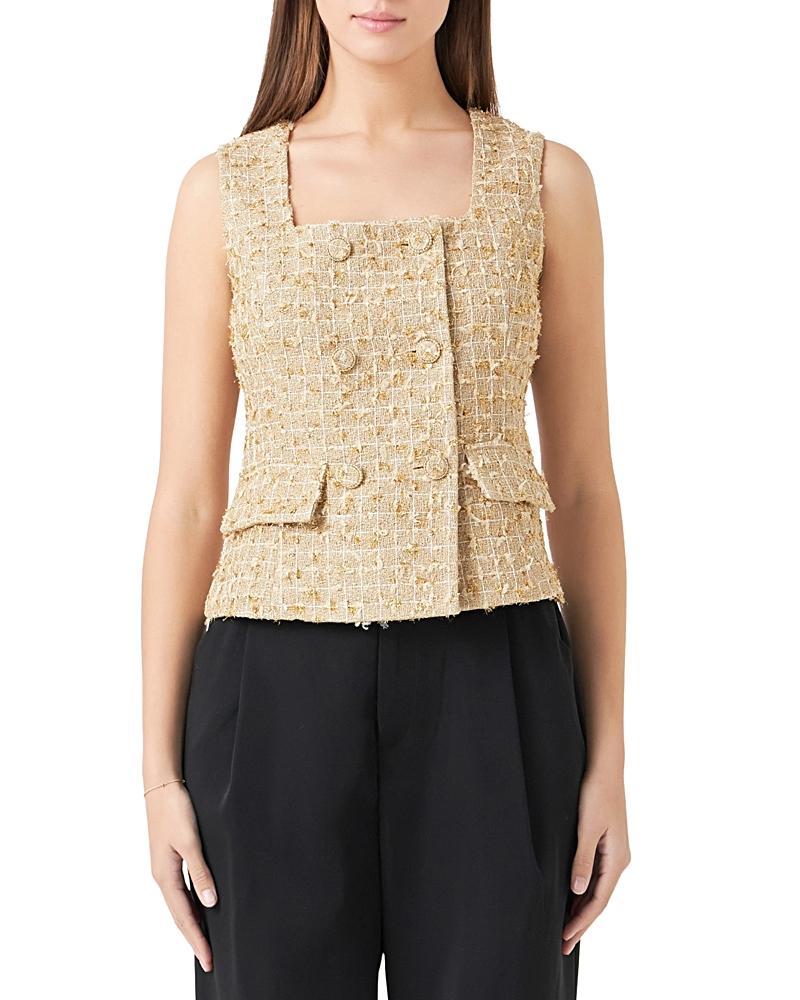 Endless Rose Sleeveless Double Breasted Tweed Top Product Image