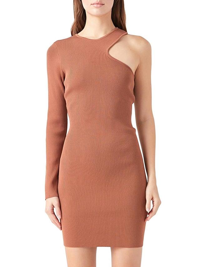 Womens Cut Out One Sleeve Knit Dress Product Image