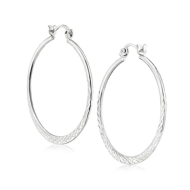 Silver Treasures Flat Sterling Silver Round Hoop Earrings Product Image