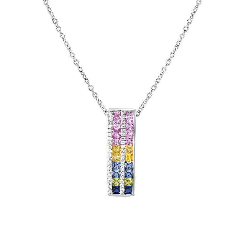 Sterling Silver Lab-Created Multicolor Sapphire Pendant Necklace, Womens Product Image