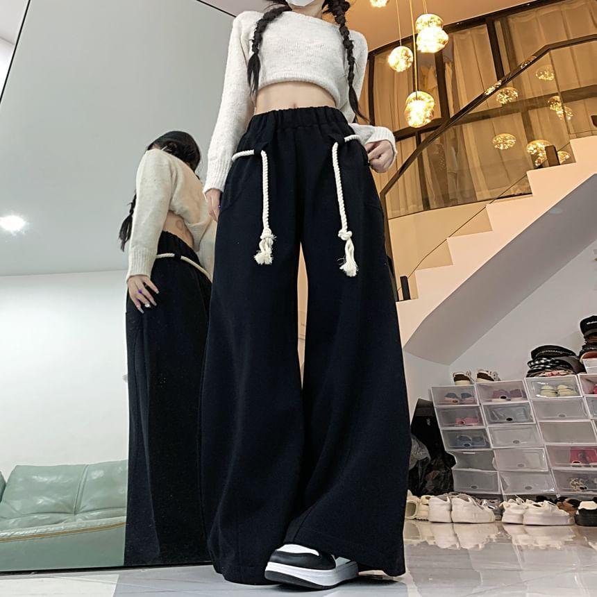 High Waist Plain Wide Leg Pants Product Image