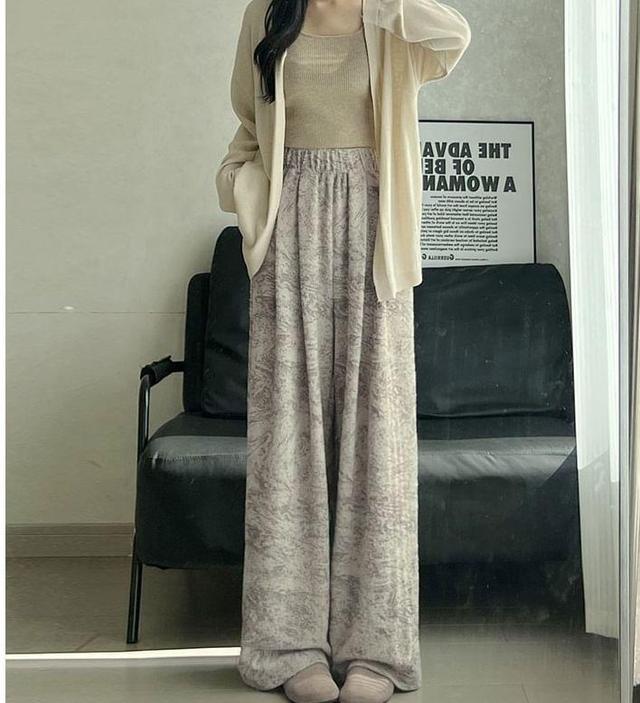 Ink Painting Print High Rise Elastic Waist Wide Leg Sweatpants Product Image