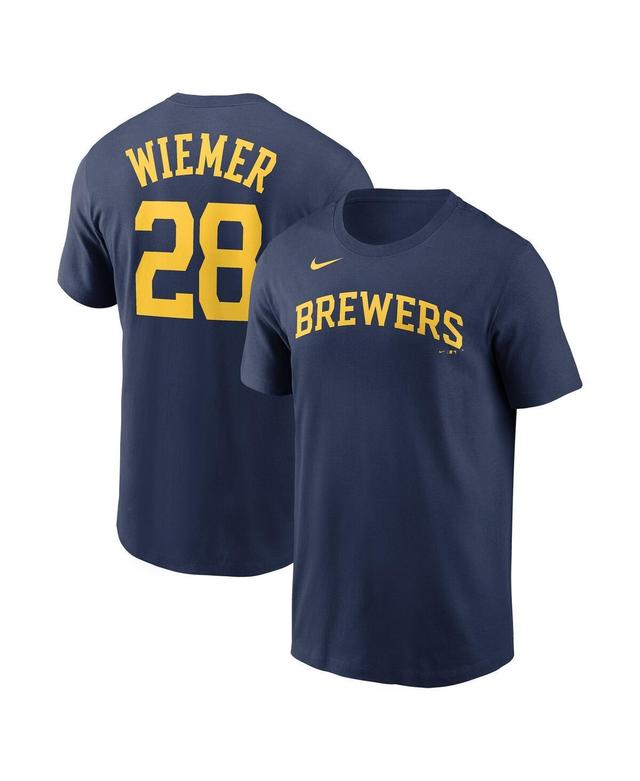 Mens Nike Joey Wiemer Navy Milwaukee Brewers Name and Number T-shirt Product Image