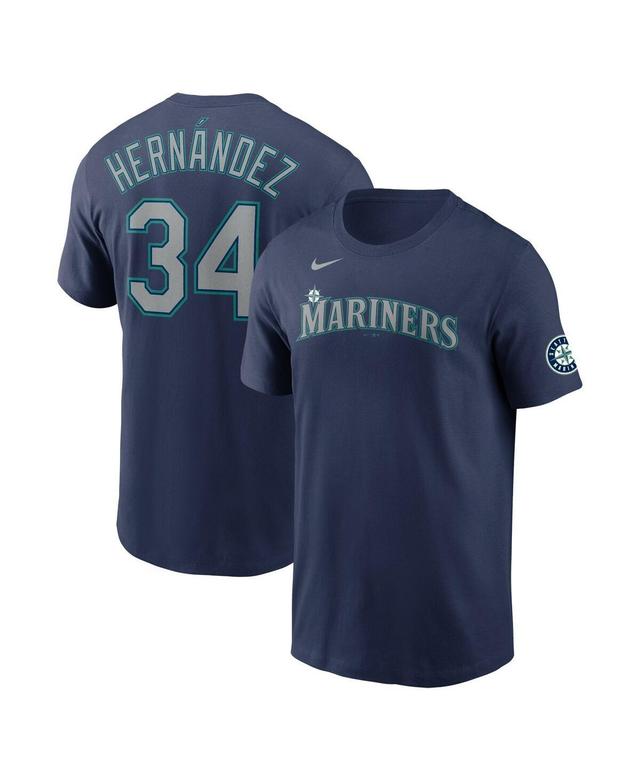 Mens Nike Felix Hernandez Navy Seattle Mariners Hall of Fame Name and Number Sleeve Patch T-shirt Product Image