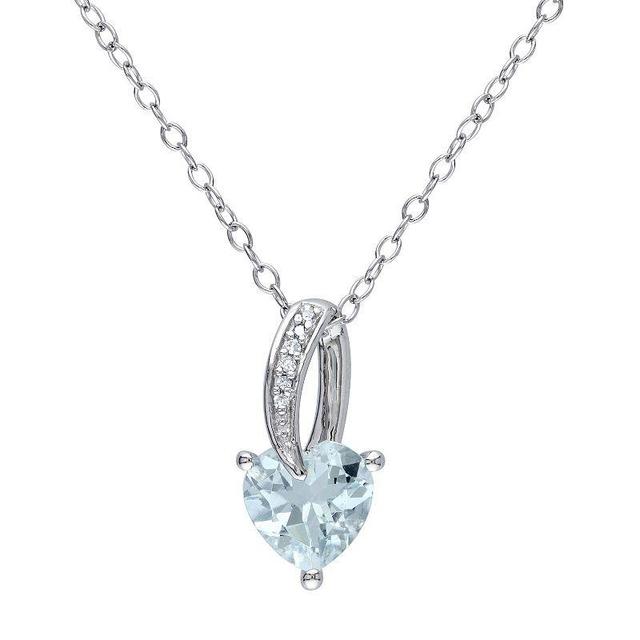 Stella Grace Sterling Silver Aquamarine & Diamond Accent Heart Pendant, Womens Blue Product Image