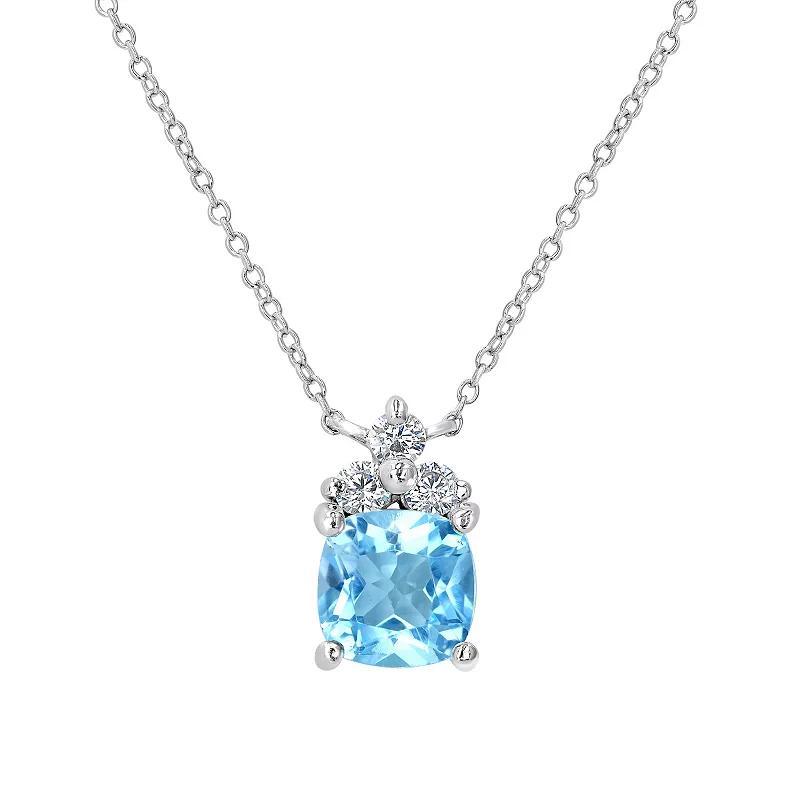 Gemistry Sterling Silver Stone & Cubic Zirconia Cushion Cut Pendant Necklace, Womens Blue Product Image