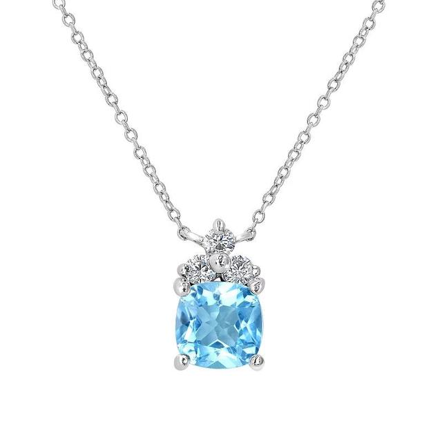 Gemistry Sterling Silver Stone & Cubic Zirconia Cushion Cut Pendant Necklace, Womens Blue Topaz Product Image