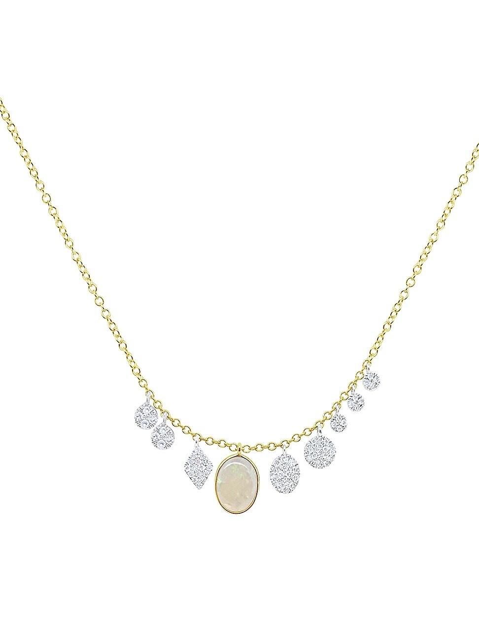 Womens 14K Yellow Gold, Opal & 0.19 TCW Diamond Charm Necklace Product Image