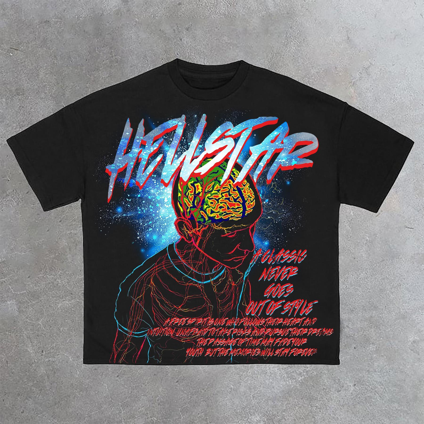 Hellstar Fun Portrait Brainstorming Print Cotton T-Shirt Product Image