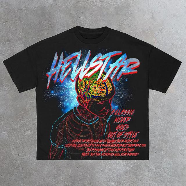 Hellstar Fun Portrait Brainstorming Print Cotton T-Shirt Product Image