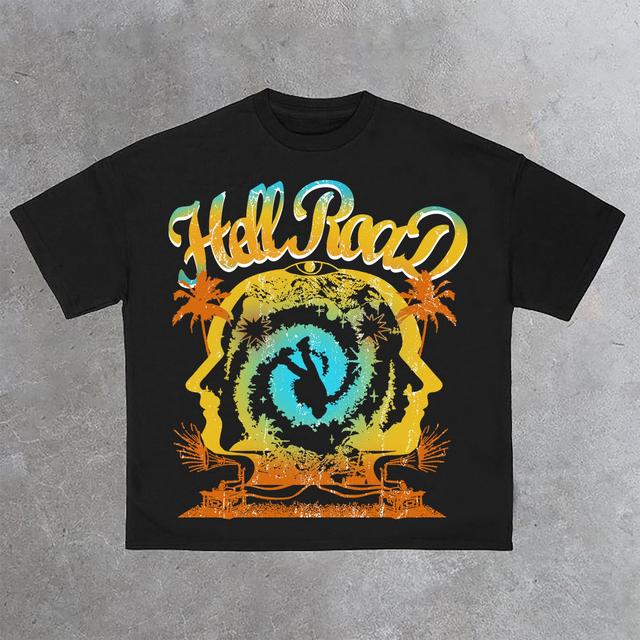 Hell Road Summer Color Portrait Graphic Print Cotton T-Shirt Product Image