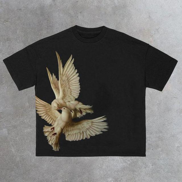 Sopula Vintage Peace Dove Floral Graphic 100% Cotton Short Sleeve T-Shirt Product Image