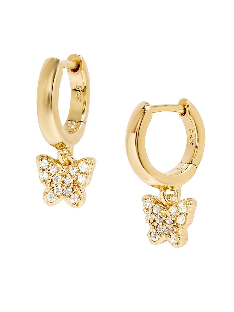 Womens Adeline 14K Gold-Vermeil & White Topaz Butterfly Hoop Earrings Product Image