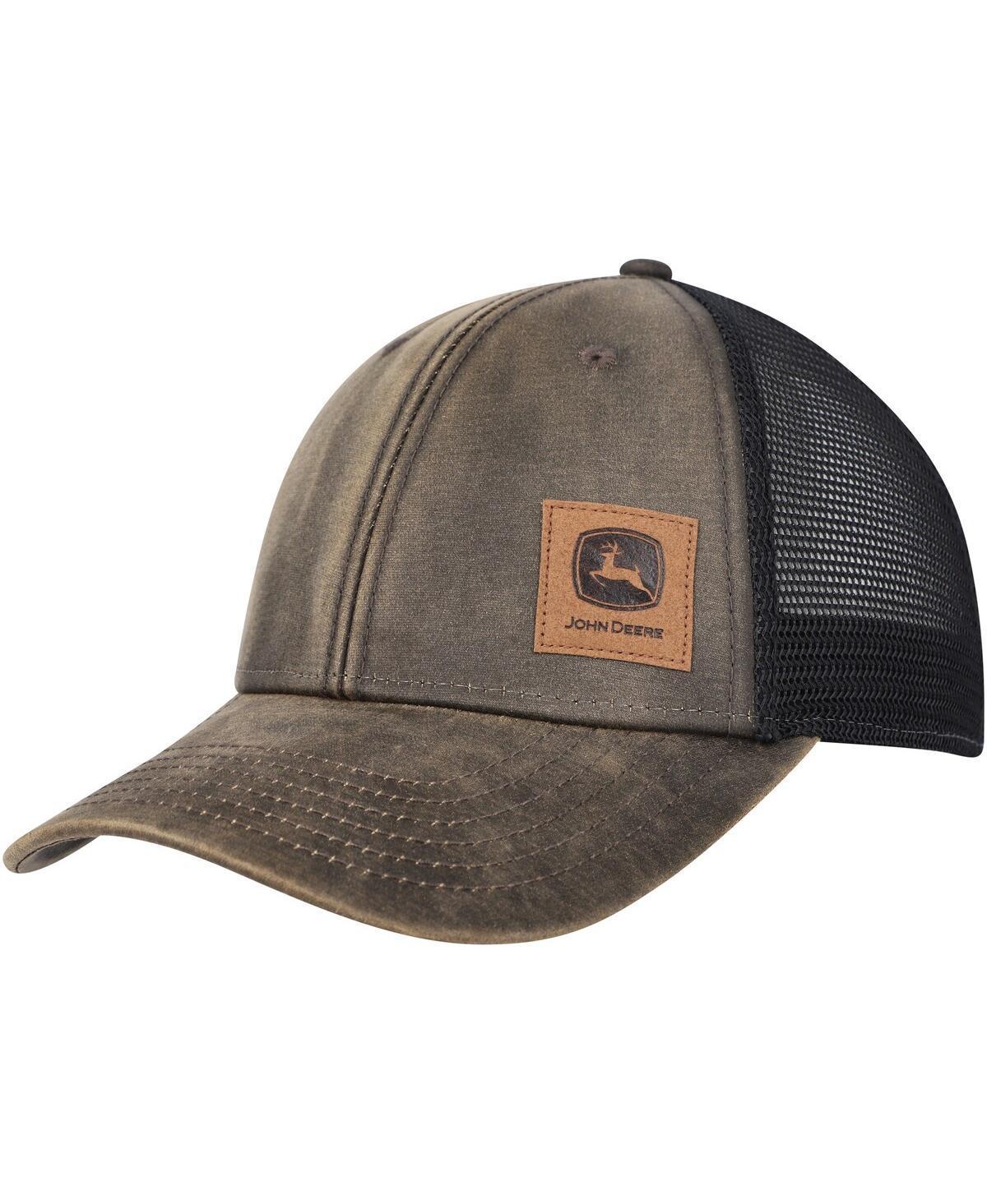 Mens Top of the World Brown John Deere Classic Oil Skin Corner Logo Trucker Adjustable Hat Product Image