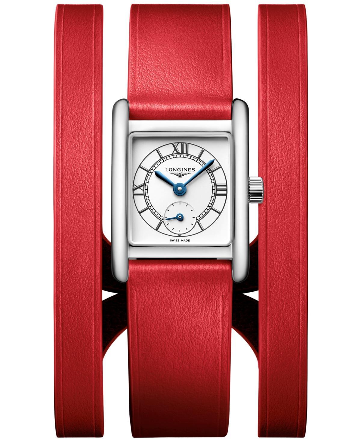 Longines Womens Swiss Mini Dolcevita Red Three-Row Leather Strap Watch 29mm Product Image