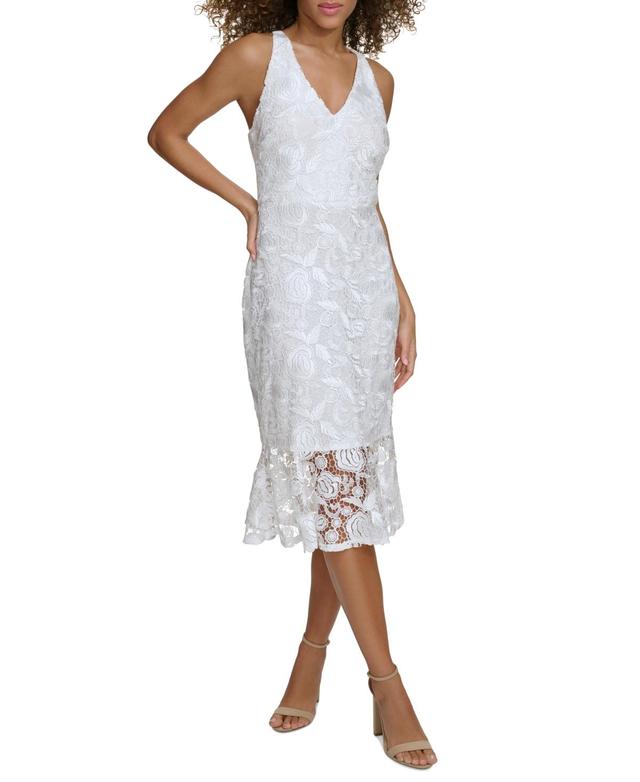 Siena Womens Floral-Lace Flounce-Hem Midi Dress Product Image