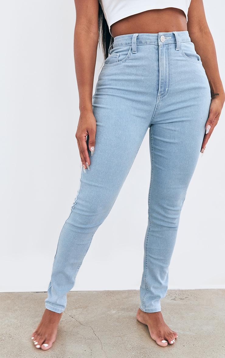 PRETTYLITTLETHING Shape Light Blue Wash High Waisted Super Stretch Denim Skinny Jeans Product Image