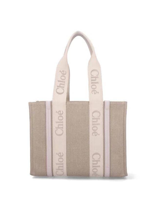 Woody Medium Tote Bag In Beige Product Image