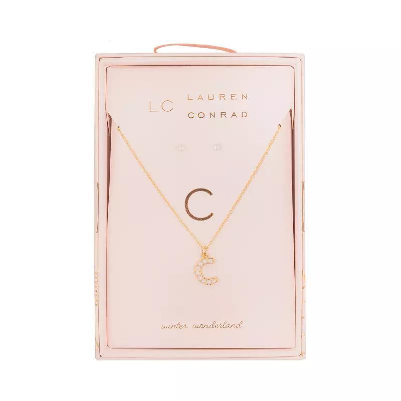 LC Lauren Conrad Simulated Pearl Initial Necklace & Earring Set, Womens, C Initial Product Image