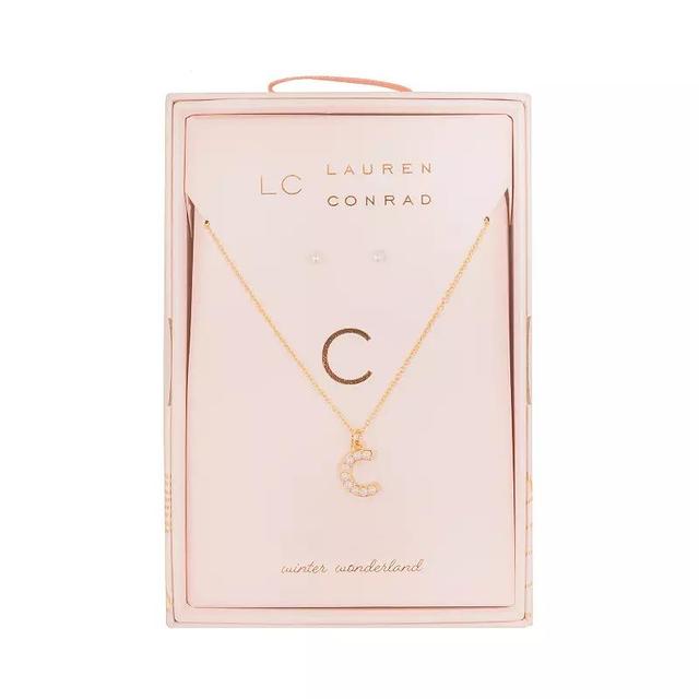 LC Lauren Conrad Simulated Pearl Initial Necklace & Earring Set, Womens, C Initial Product Image