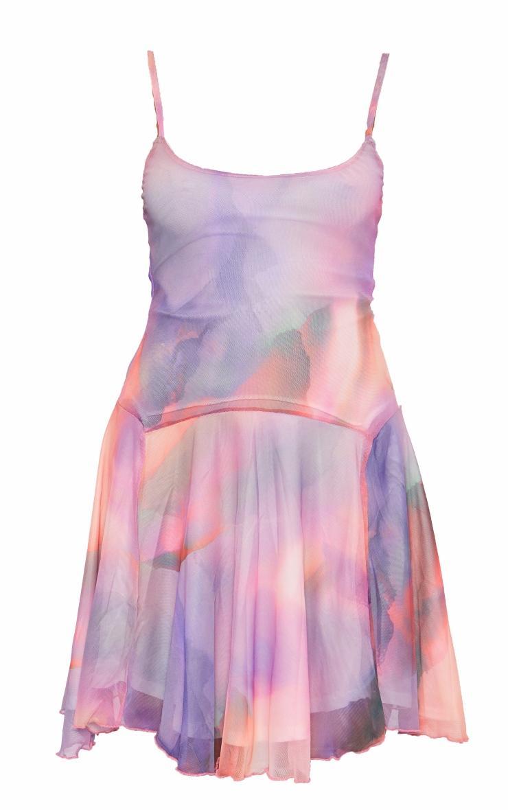 Pink Abstract Strappy Frill Shift Dress Product Image