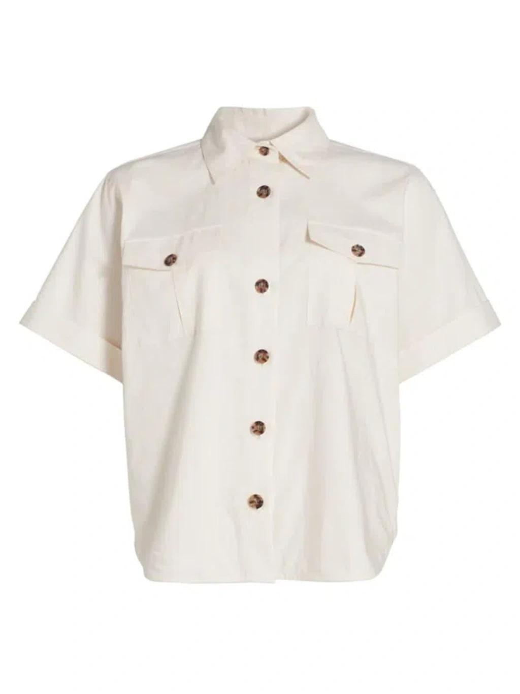 FRAME Womens Cream Patch-pocket Cotton-blend Utility Shirt product image