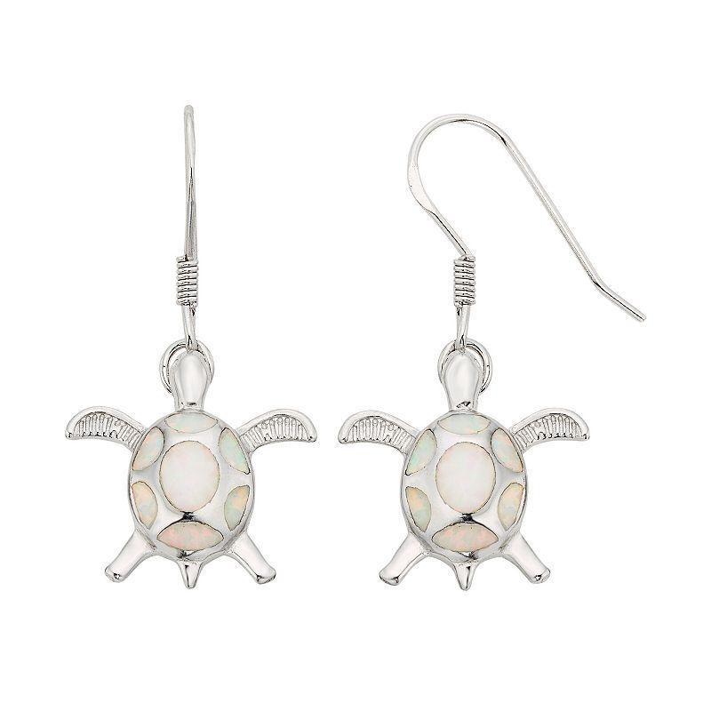 Lab-Created Opal Sterling Silver Turtle Drop Earrings, Womens, White Product Image