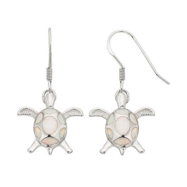 Lab-Created Opal Sterling Silver Turtle Drop Earrings, Womens, White Product Image