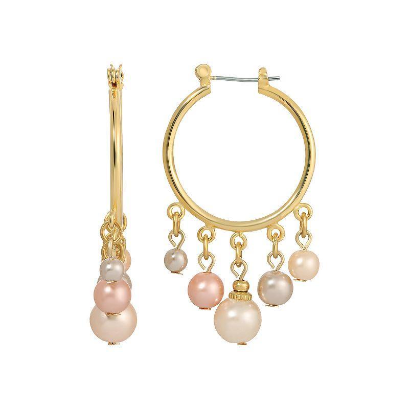 1928 Gold Tone Multi Color Simulated Pearl Hoop Earrings, Womens Product Image