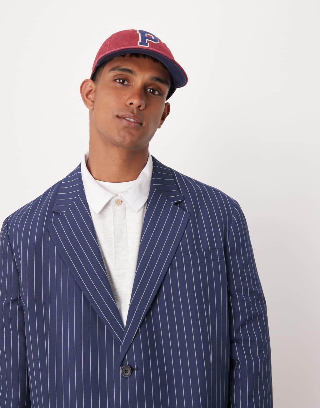 ASOS DESIGN slouchy oversized blazer in navy pinstripe Product Image