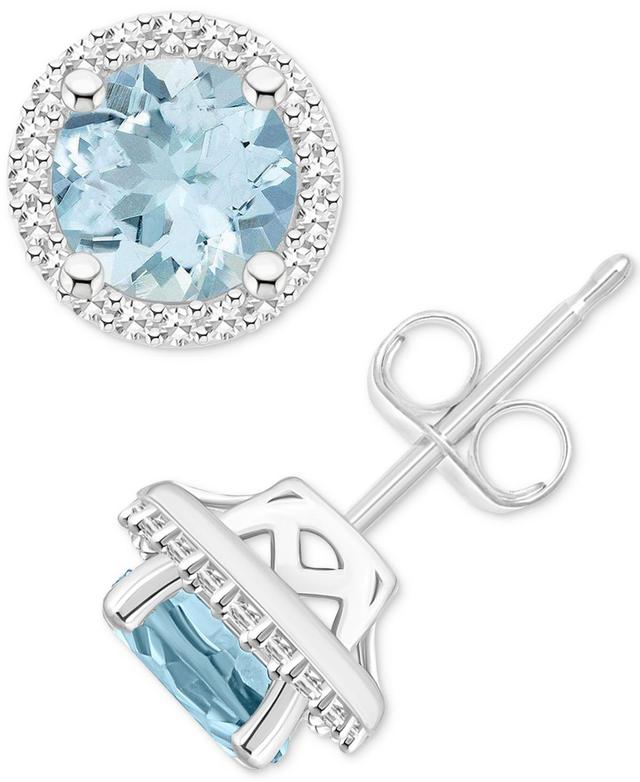 Celebration Gems Sterling Silver Gemstone & 1/5 Carat T.W. Diamond 6mm Halo Stud Earrings, Womens, Aquamarine Product Image