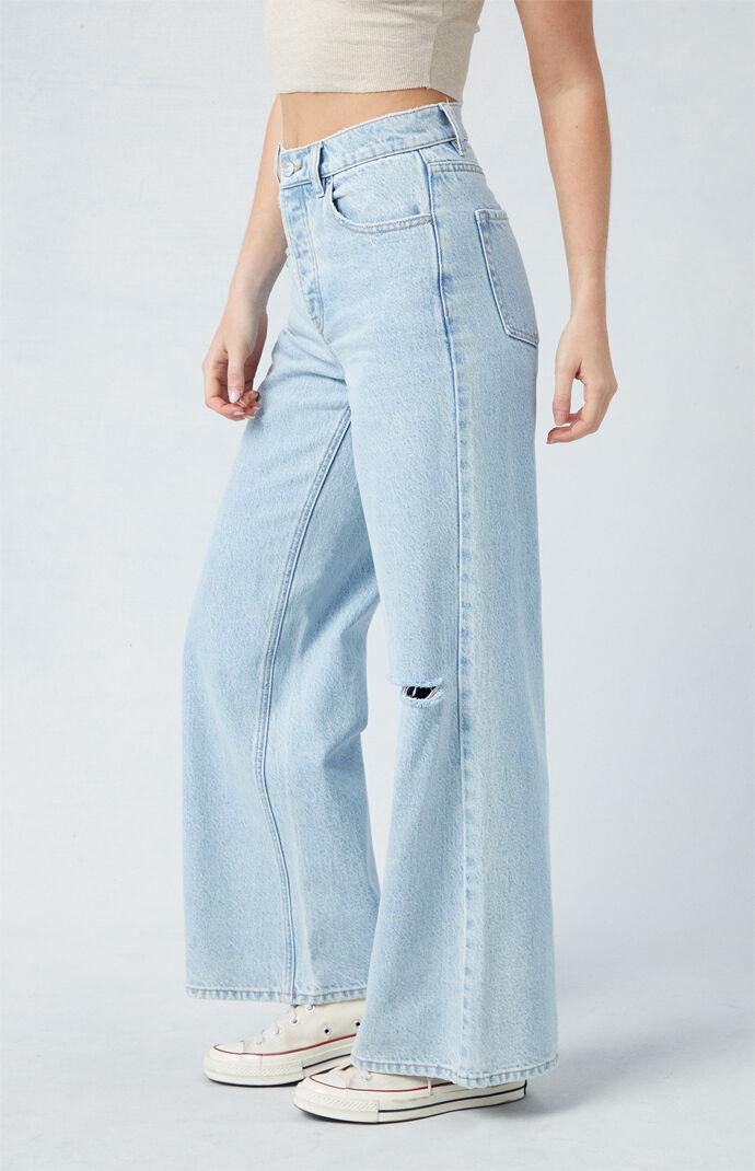 Women's Eco Light Blue Ripped Wide Leg Jeans Product Image