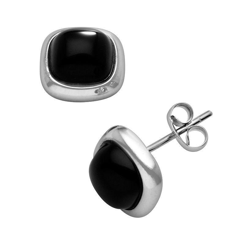 Sterling Silver Onyx Stud Earrings, Womens, Black Product Image