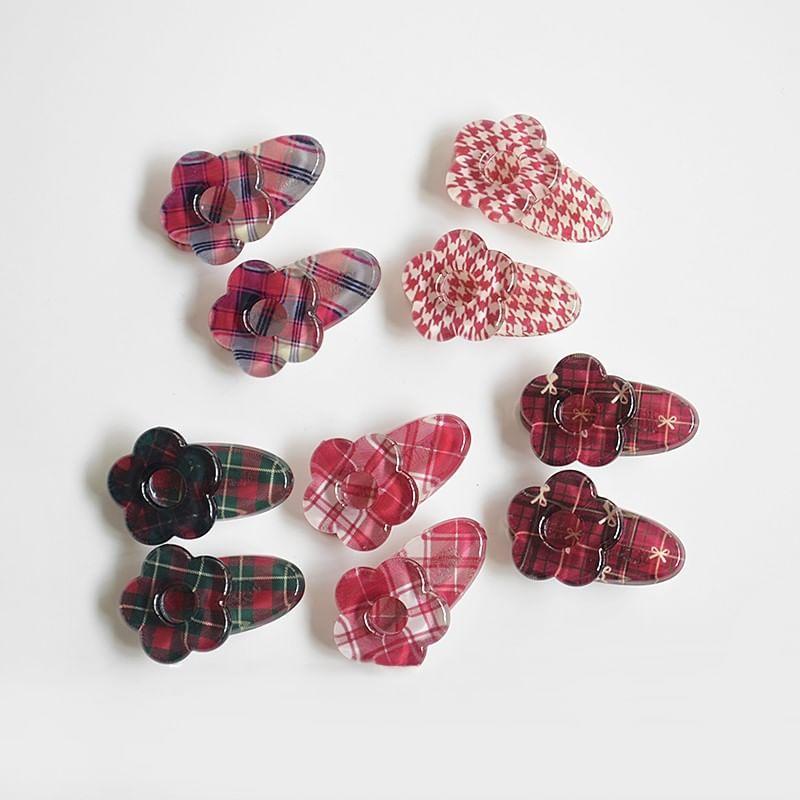 Flower Plaid  Hair Clip Set Product Image