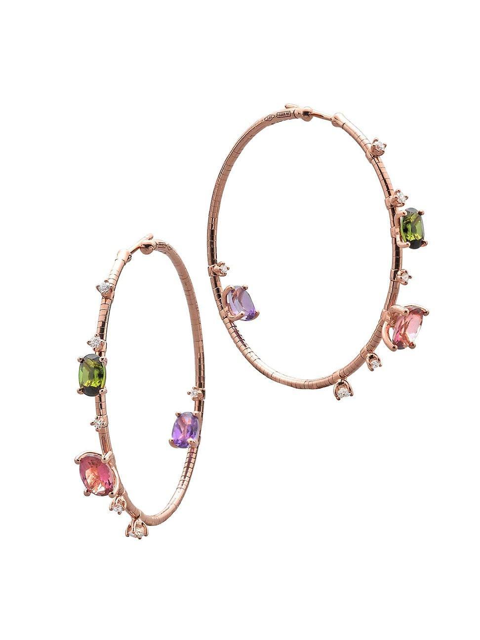 Womens Rugiada Pietre 18K Rose Gold, Titanium, & Multi-Gemstone Hoop Earrings/1.5 Product Image