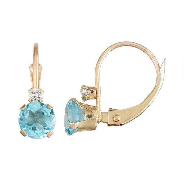 Designs by Gioelli 10k Gold Round-Cut Swiss Blue Topaz & White Zircon Leverback Earrings, Womens Product Image