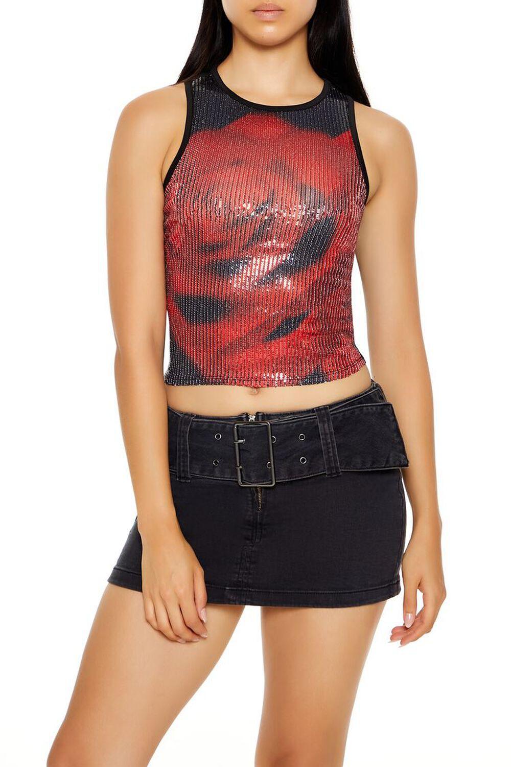 Rose Sequin Cropped Tank Top | Forever 21 Product Image