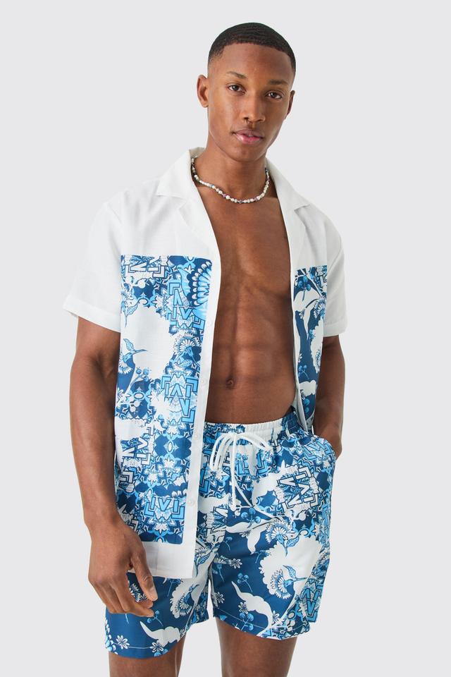 Regular Printed Shirt And Swim Trunks Set | boohooMAN USA Product Image