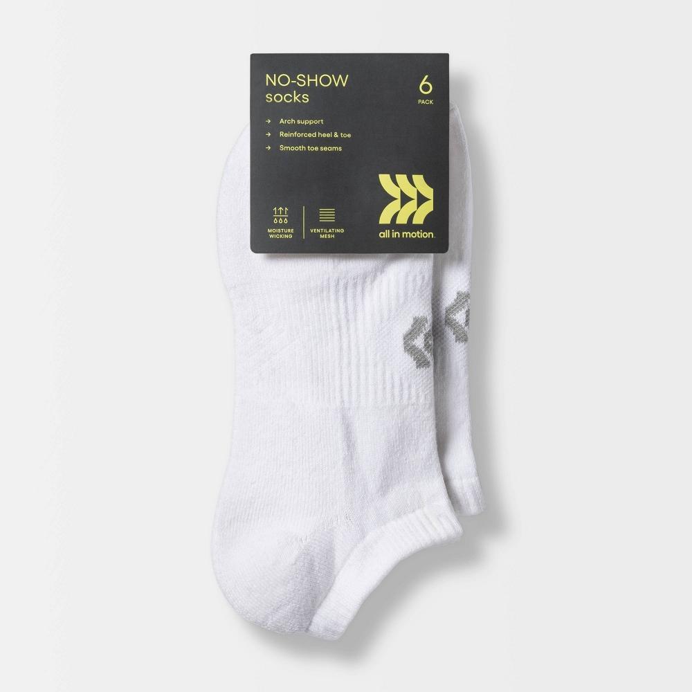 Women's Cushioned 6pk No Show Athletic Socks - All In Motion™ White 4-10 Product Image