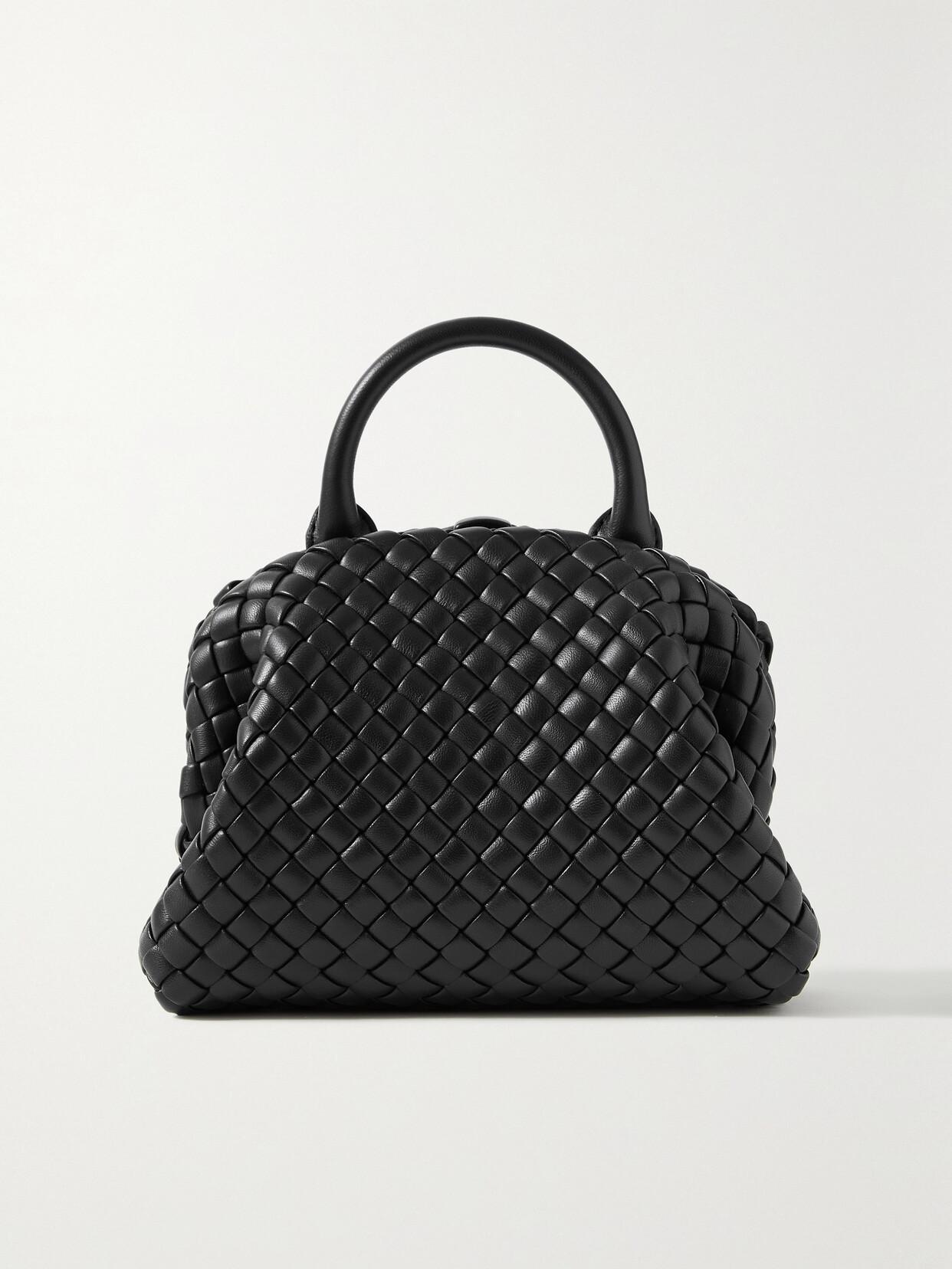 BOTTEGA VENETA Mini Intrecciato Napa Top-handle Bag In Black/gold Product Image